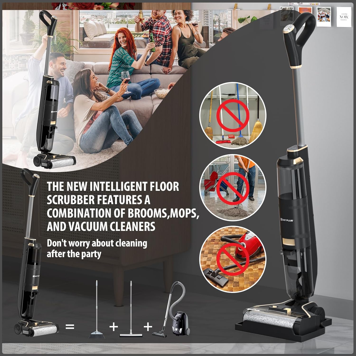 Cordless Stick Vacuum with 2 Modes Power Suction, Wet Dry Vacuum Cleaner for Hard Floor, Multi-Purpose Vacuum Self Cleaning System and Dual Tank