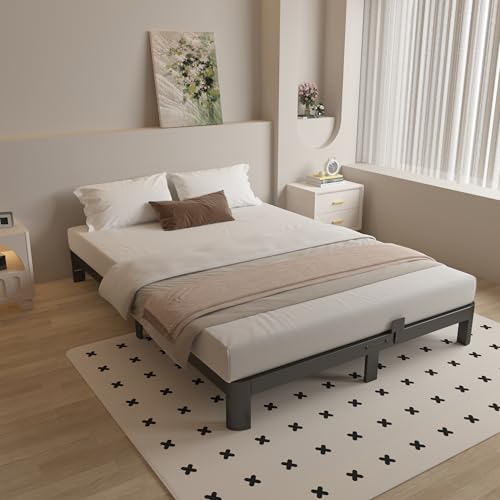 Full Size Bed Frame 16 Inch Black, Metal Platform Full Bed Frame with Baffles, No Box Spring Needed, Heavy Duty Steel Supprt, Rounded Corner Design