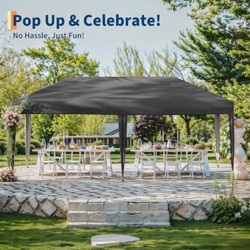 10x20 Pop Up Canopy - Easy Up Camping Tent with One Roller Bag, 3 Adjustable Height, 4 Weight Bags for Deck, Garden, Sports, Beach, Party - White