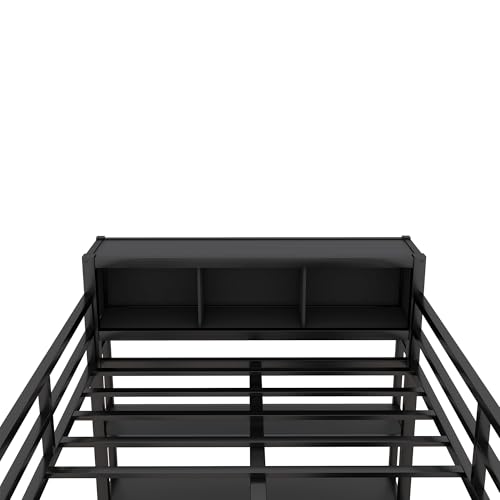 Queen Size Modern Metal Loft Bed with Wardrobe and L-Shaped Desk,Storage Cubes and Shelves,for Kids Teens Adults Bedroom Use (Black#h, Queen)