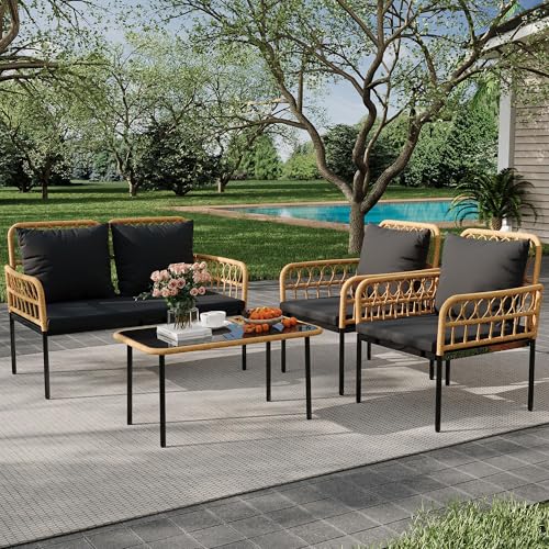 3 Piece Patio Bistro Set, Outdoor Wicker Table and Chairs Set of 2