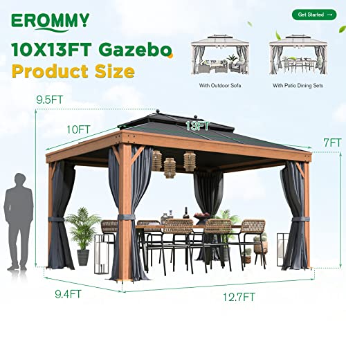 EROMMY 12'x20' Hardtop Gazebo Double Roof Galvanized Steel Canopy Outdoor Aluminum Frame Permanent Metal Pavilion with Netting and Curtains for Patio