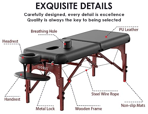 CLORIS 84" Professional Massage Table Portable 2 Folding Lightweight Facial Solon Spa Tattoo Bed Height Adjustable with Carrying Bag & Aluminium Leg