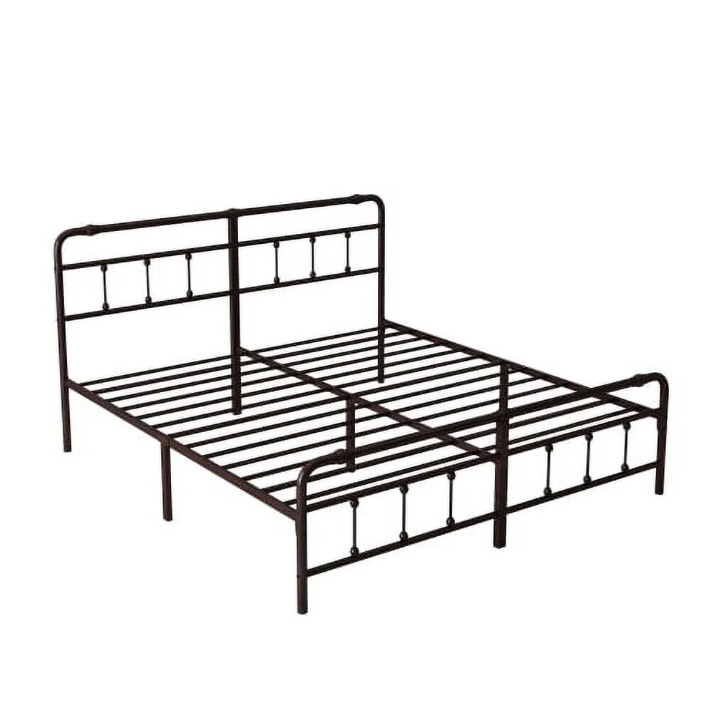 King Size Metal Platform Bed Frame with Victorian Style Wrought Iron-Art