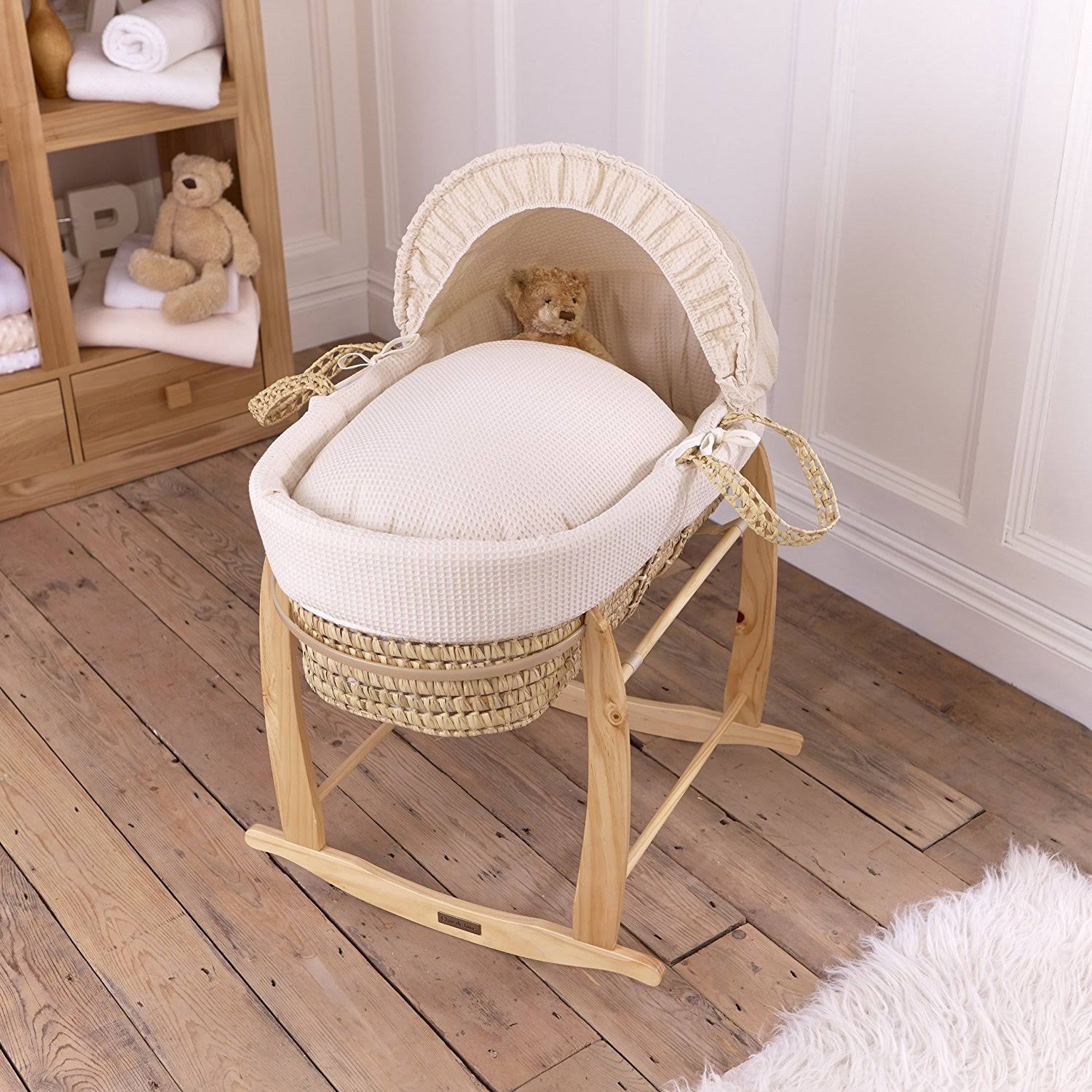 Clair De Lune Waffle Palm Moses Basket - Cream