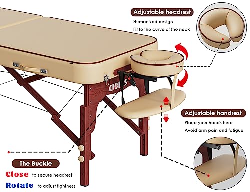 CLORIS 84" Professional Massage Table Portable 2 Folding Lightweight Facial Solon Spa Tattoo Bed Height Adjustable with Carrying Bag & Aluminium Leg