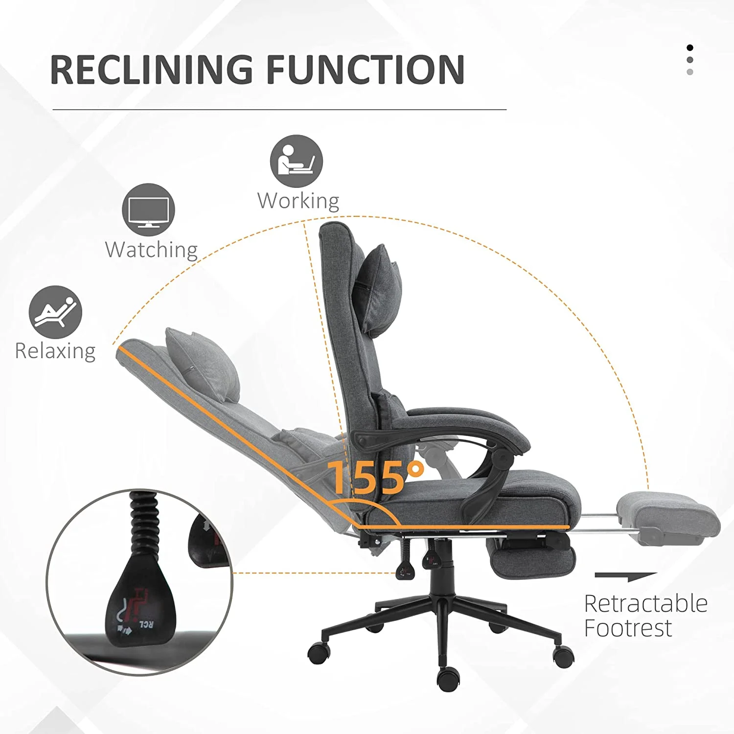 High Back Executive Office Chair, Reclining Computer Desk Chair With Footrest, Height Adjustable Fabric Office Chair With Headrest And Lumbar Support