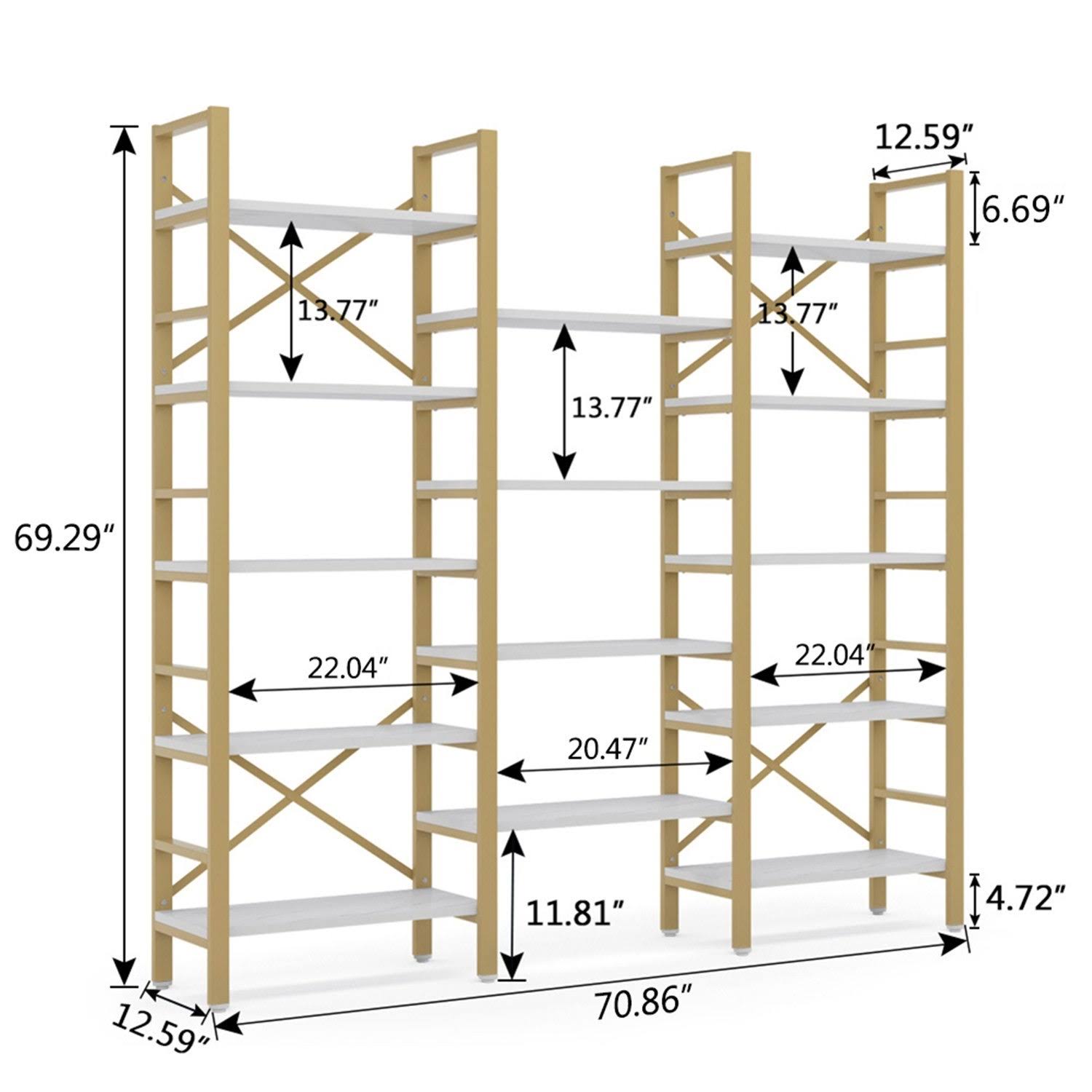 5-Shelf Bookcase, Open Bookshelf Vintage Industrial Style Shelves - Gold