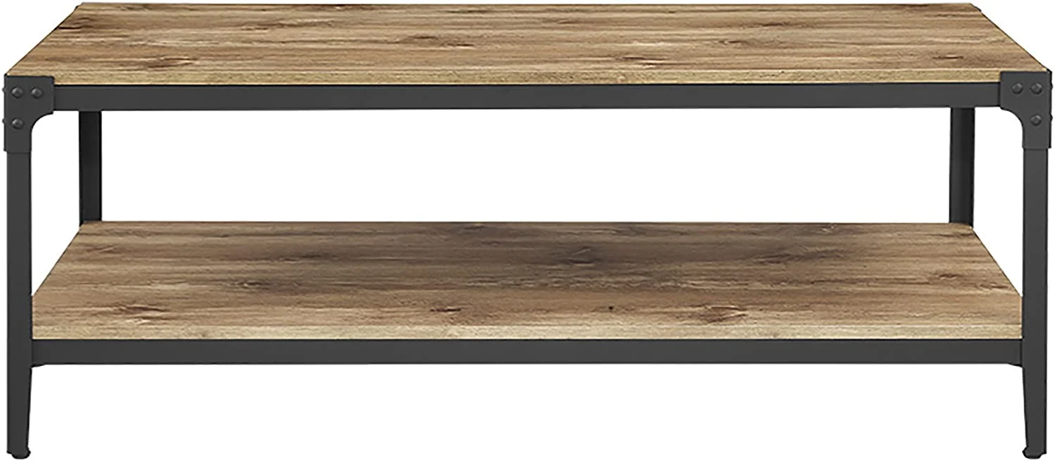 KHBIULIFE Declan Urban Industrial Angle Iron and Wood Coffee Table  46 Inch  Barnwood