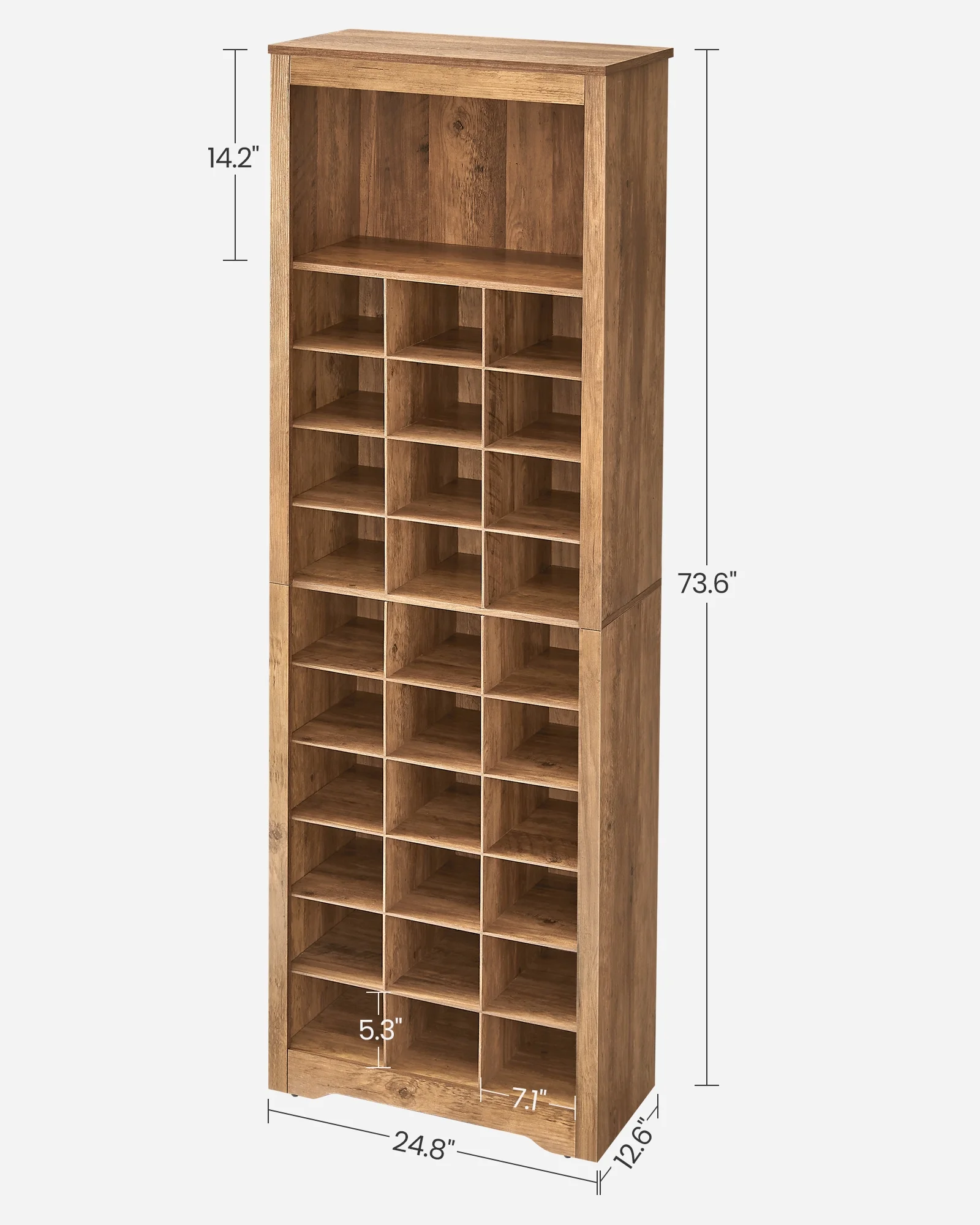 VASAGLE 10-Tier Shoe Storage Cabinet, Holds 30 Pairs, Space-Saving Shoe Rack Organizer - Rustic Walnut
