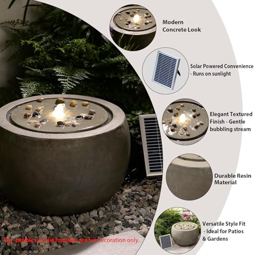Garden Water Fountain Outdoor Large Round Bubbler Water Feature Indoor with Lights & Pump and Pebbles Concrete Effect for Patio Pool Pond Yard Home
