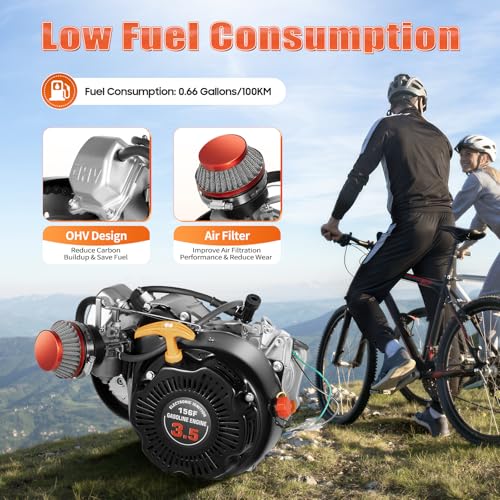 100cc Bicycle Engine Kit, 3.5HP 2 Stroke Motorized Bike Kit, Single Cylinder Air-cooling Gas Petrol Motorized Bike Engine for 26-28" Bikes