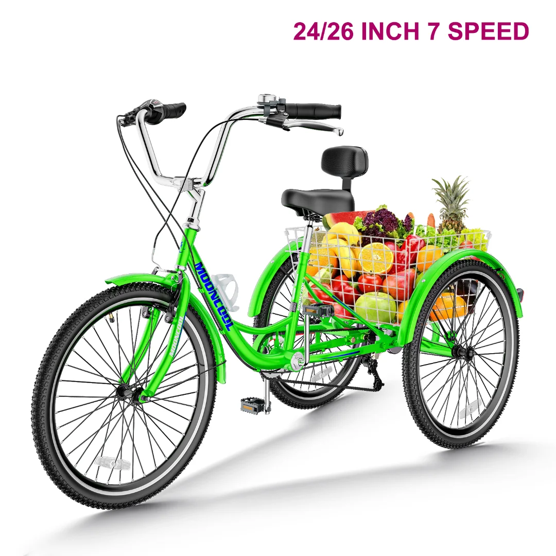 Docred Adult Tricycle 7 Speed 24 Inch Three Wheel Bike Cruiser Trike for Men/Women/Seniors