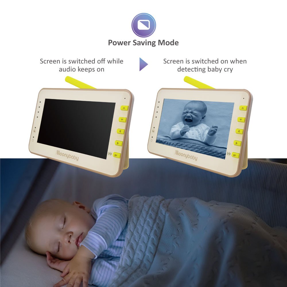 Moonybaby Split 55 Baby Monitor with 2 Cameras, Split Screen Video, No WiFi Pan Tilt Camera, Wide View Lens Included, 4.3 inches Large Monitor