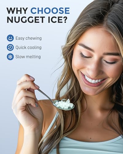 Nugget Ice Maker Countertop,Chewable Pellet Ice, 33 LBS/24 H,Compact Self-Cleaning Ice Machine with Ice Bags，Pebble Ice Maker for Home, Kitchen, RV