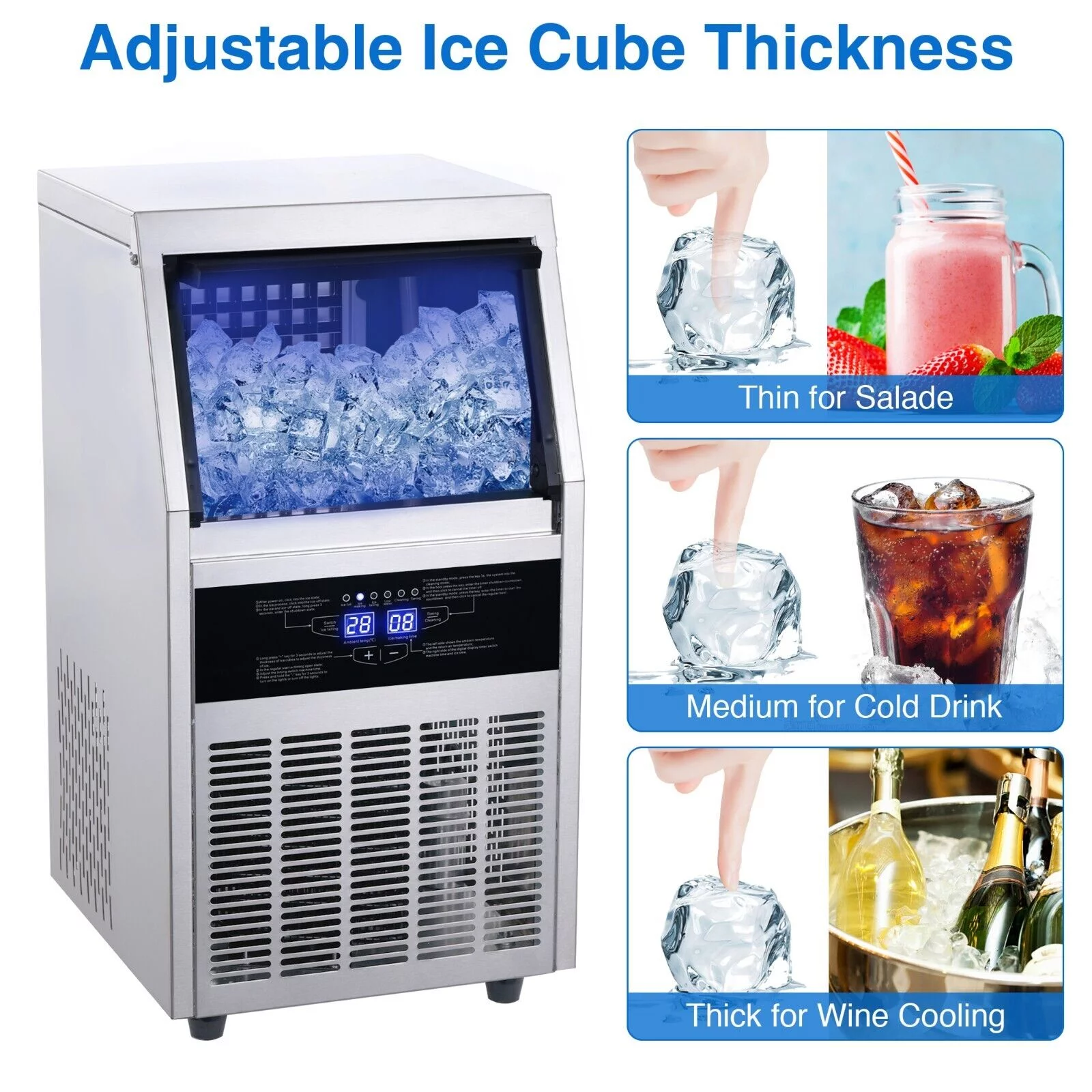Commercial Ice Maker 90lb Stainless Steel Bar Restaurant Built-in Cube Machine