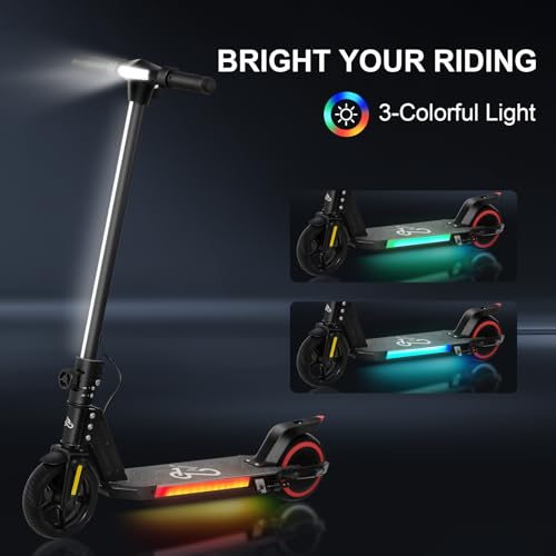 Electric Scooter for Kids Ages 6-12, Equipped with 130W Motor, LCD Display, Foldable Design, LED Color Lights, Rear Motor Brake System