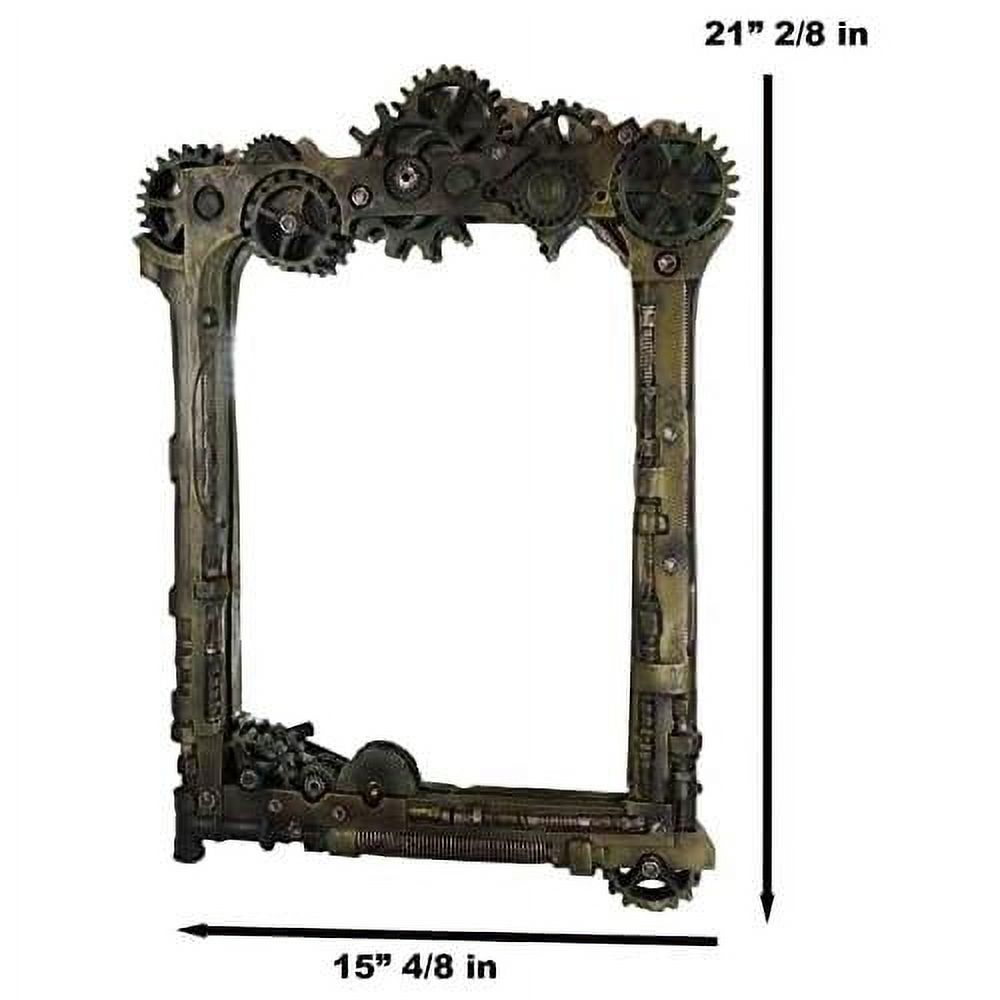 Ebros Large Steampunk Kinetic Time Travel Rustic Sculpted Mechanical Gearwork Pipework Boltwork Feature Hanging Wall Vanity Mirror Plaque Decor 21.5"