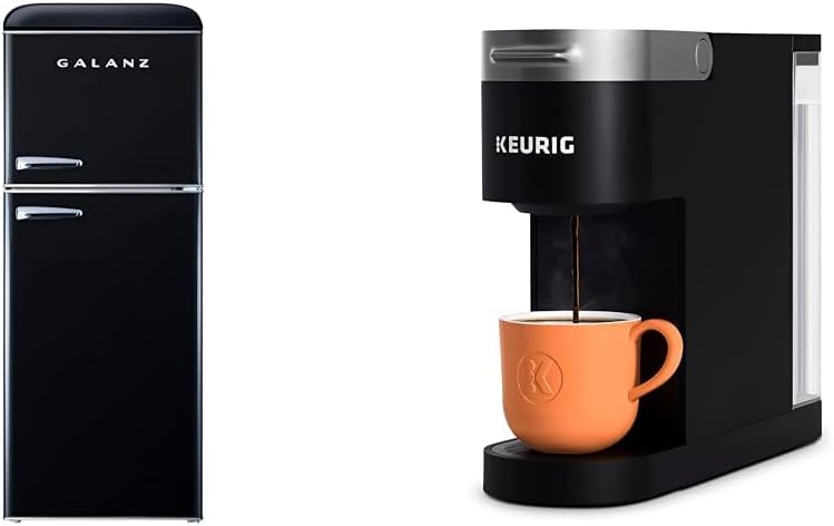 Galanz GLR46TBKER Retro Compact Refrigerator with Freezer Mini Fridge with Dual Door & Keurig K- Slim Single Serve K-Cup Pod Coffee Maker