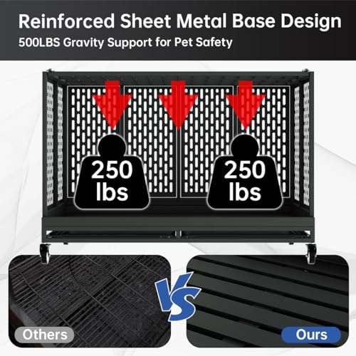 48/42/38 Inch Heavy Duty Dog Crate with Wheels, Folding Metal Big Dog Cage for Large and Medium Dogs