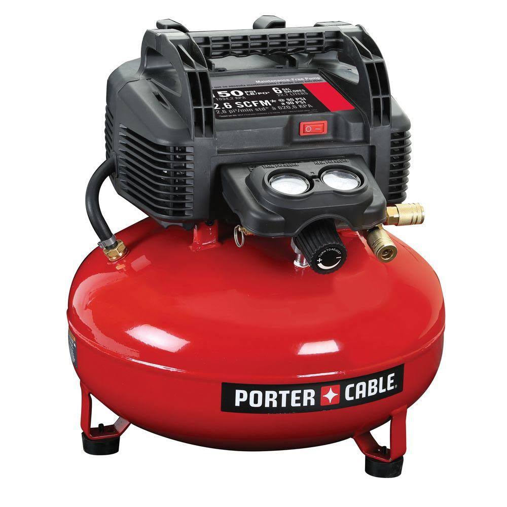 Porter-Cable C2002R Oil-Free Pancake Air Compressor, 0.8 HP, 6 gal