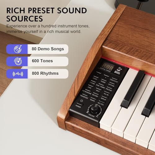 Digital Piano Keyboard for Beginners,Full Size 88 Key Semi-Weighted Keyboard Electric Piano with Stand,Power Adapter,Sheet Music Stand,Pedal
