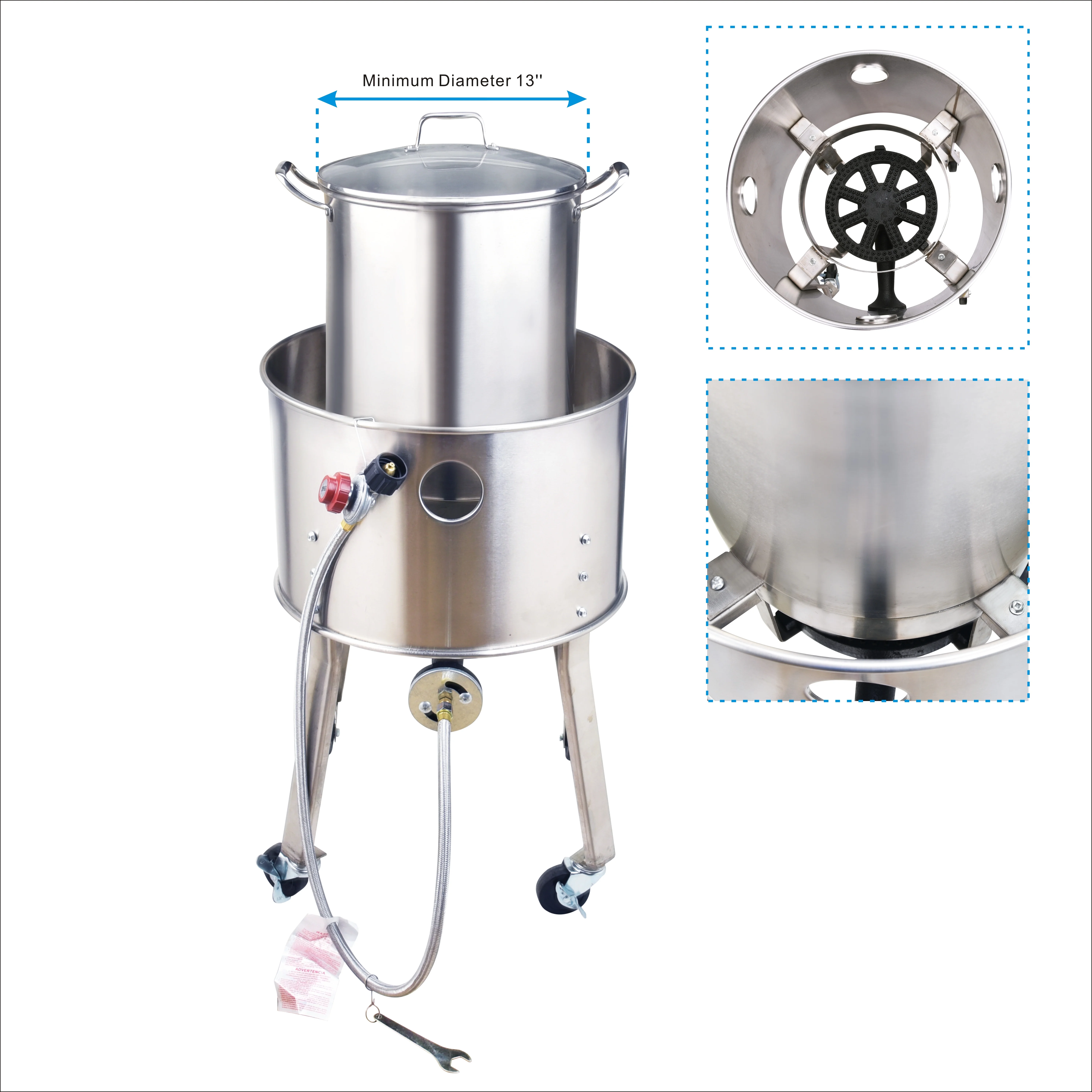 ARC USA 615BS Stainless Steel Propane Burner Turkey Fryer with Wheels 200,000 BTU