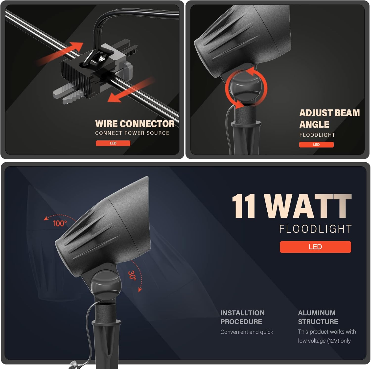 Malibu Low Voltage Landscape Lighting 8 Pack Floodlight LED Light 11W Outdoor Spotlight for Driveway Yard Lawn Flood Garden 8401-2650-08