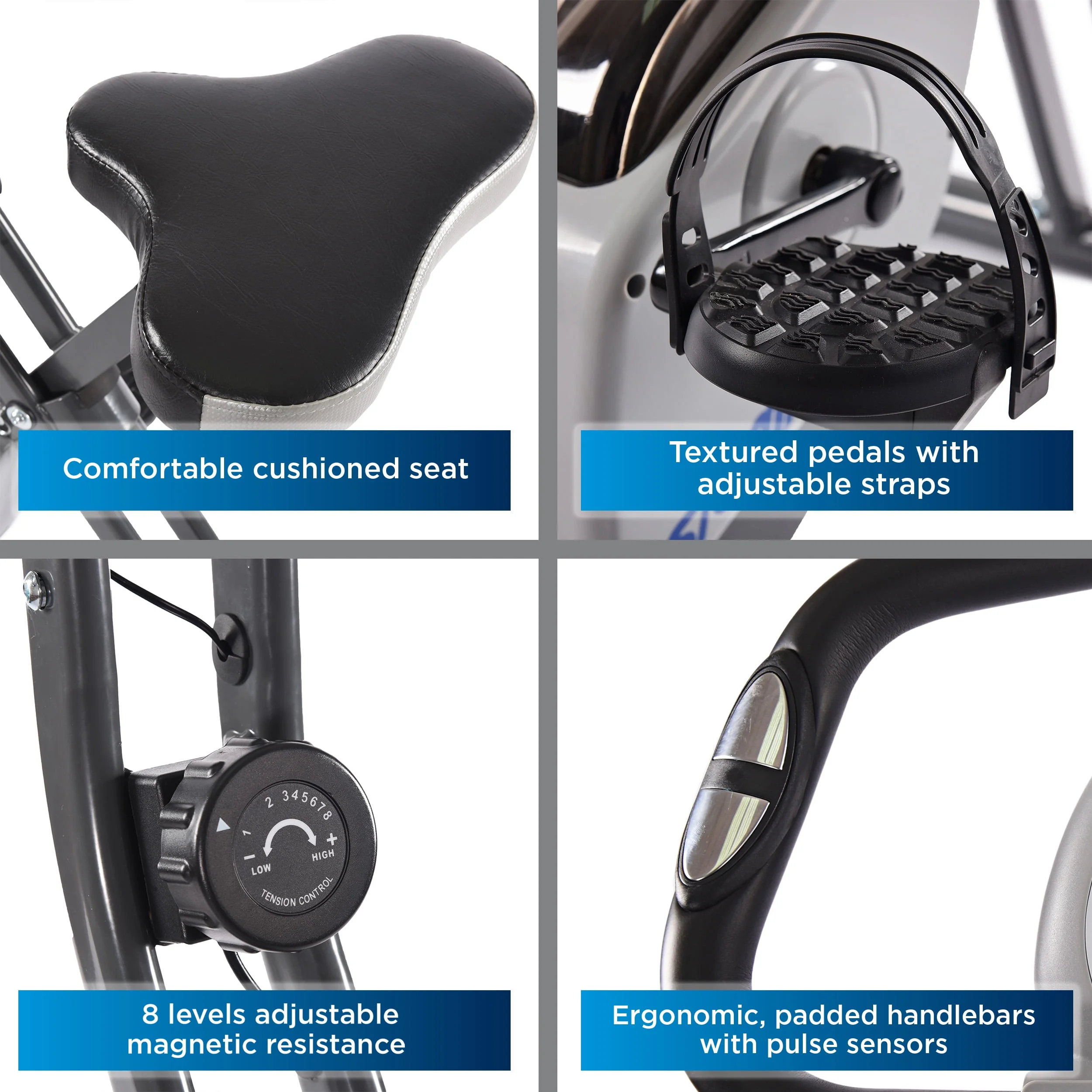 Stamina Cardio Exercise Bike with Heart Rate Sensors and Extra Wide Padded Seat, Folding Design for Storage - Exercise Bike