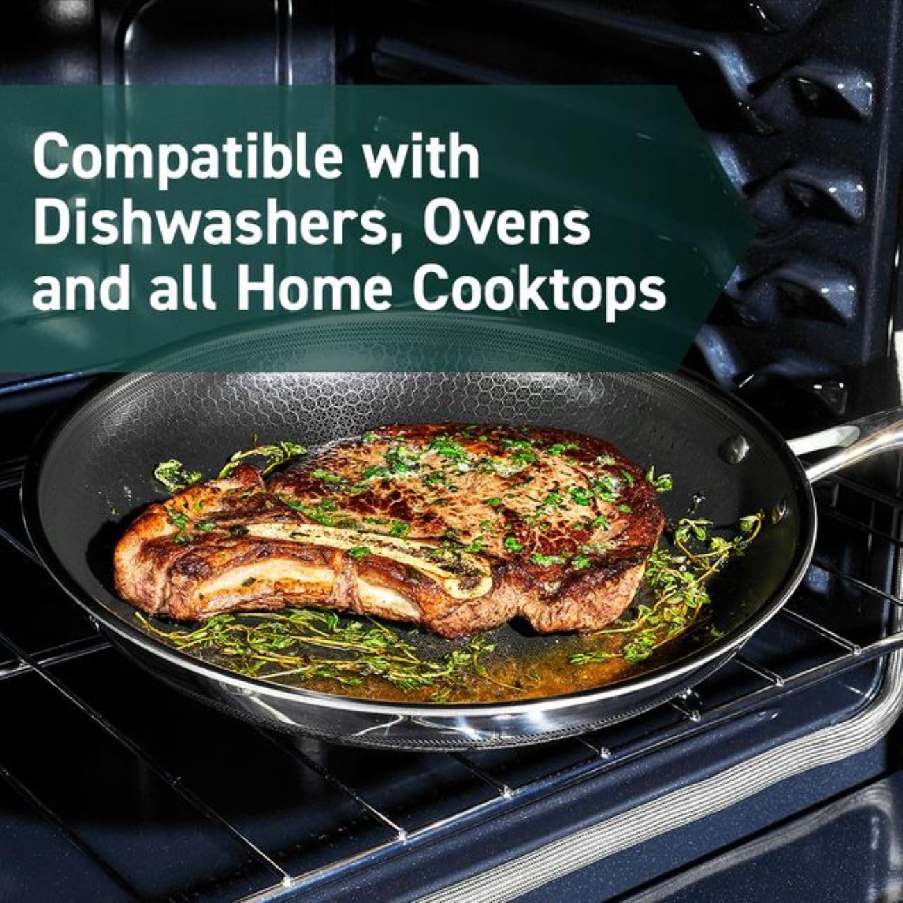 HexClad 7-Piece Hybrid Stainless Steel Cookware Set with Lids and Wok - Metal Utensil and Dishwasher Safe, Induction Ready