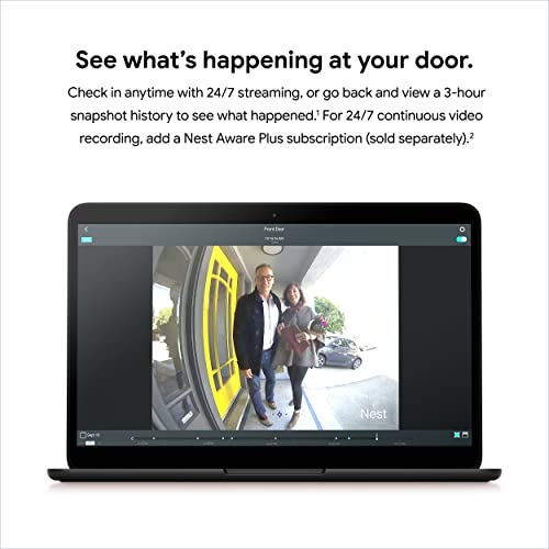 Google Nest Doorbell (Wired) - Formerly Nest Hello - Video Doorbell with 24/7 Streaming - Smart Doorbell Camera for Home with HDR Video