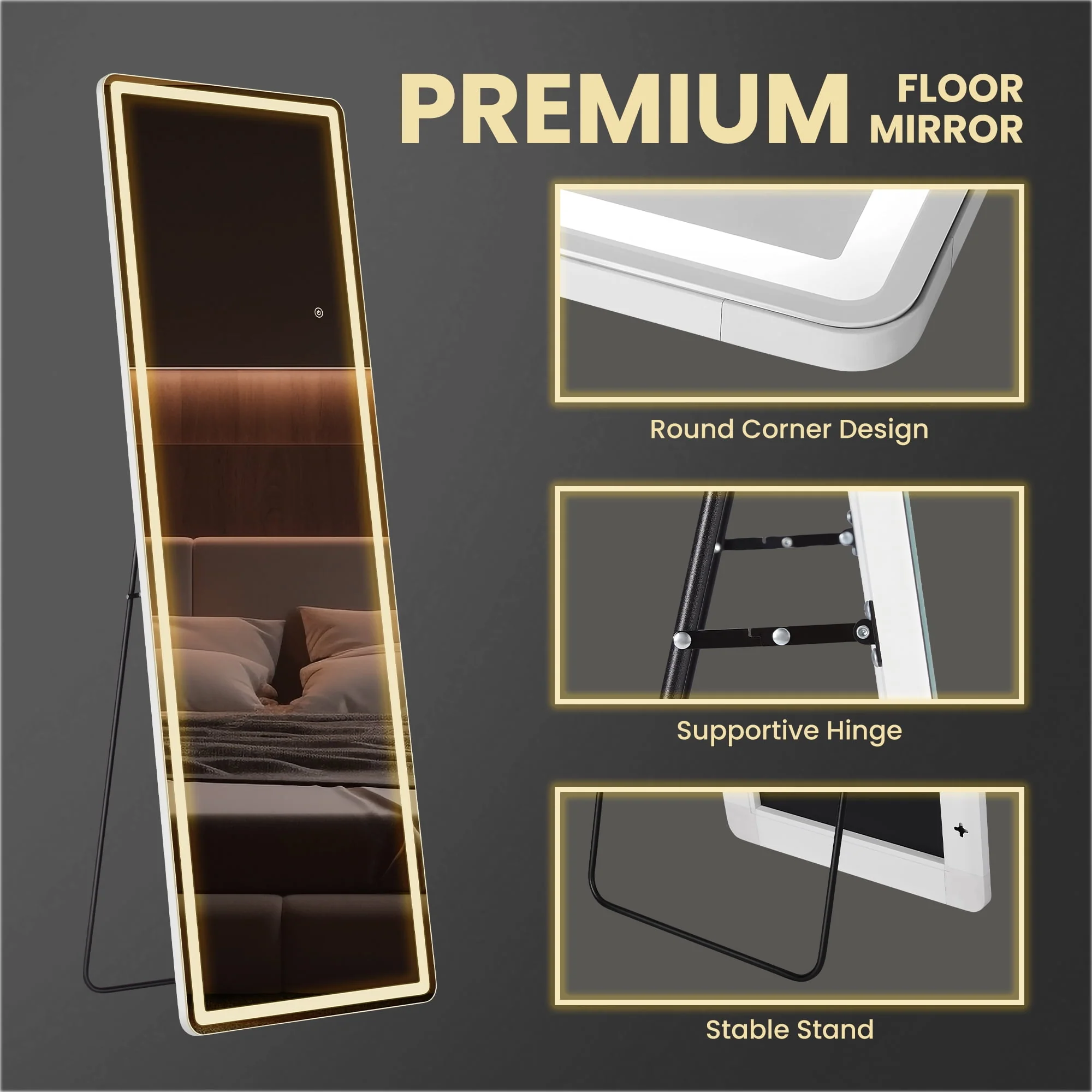 EDX Full Length Mirror 64x21 Full Body Mirror Rectangle Free Standing Wall Mounted Leaning Hanging Floor Mirrors, Black