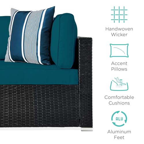 Best Choice Products 7-Piece Modular Outdoor Sectional Wicker Patio Conversation Set w/ 2 Pillows, Coffee Table, Cover Included - Gray/Navy