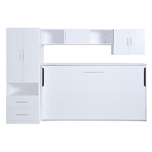 Harper & Bright Designs Twin Size Murphy Bed Cabinet Wall Bed Chest with Storage Shelves