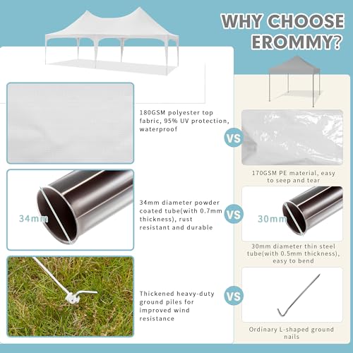EROMMY 26x19ft Party Tent, White Wedding Tent, Decagonal Heavy Duty Canopy with 8 Removable Sidewalls, 8 Church Windows and 2 Pull-Back Doors