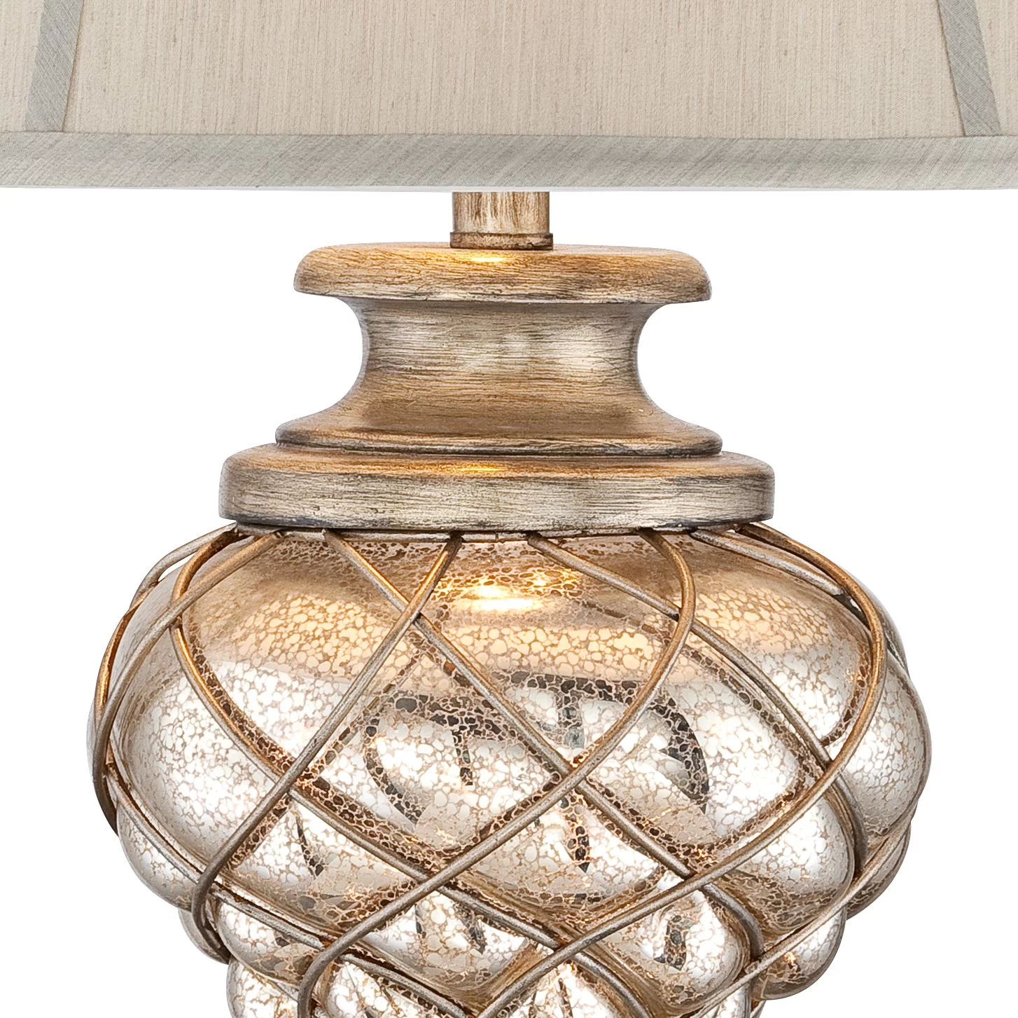 Barnes and Ivy Luke 33 3/4" Tall Large Traditional End Table Lamps Set of 2 LED Night Light Gold Silver Finish Mercury Glass