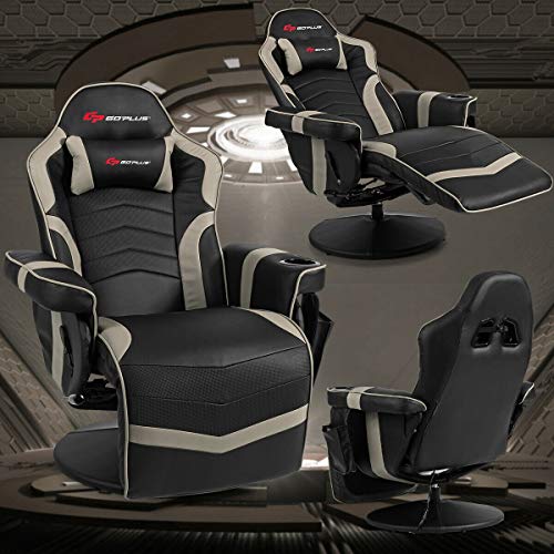 Goplus Massage Gaming Chair, Racing Style Gaming Recliner w/Adjustable Backrest and Footrest