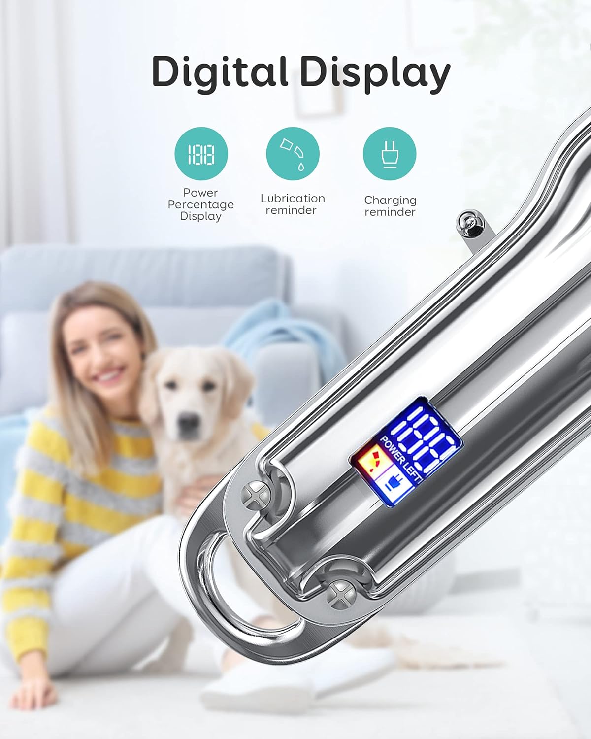 Dog Hair Trimmer, Cordless Pet Clipper, Pet Grooming Kit, Heavy Duty Dog Clippers for Grooming for Thick Coats, USB Rechargeable Pet Hair Shaver