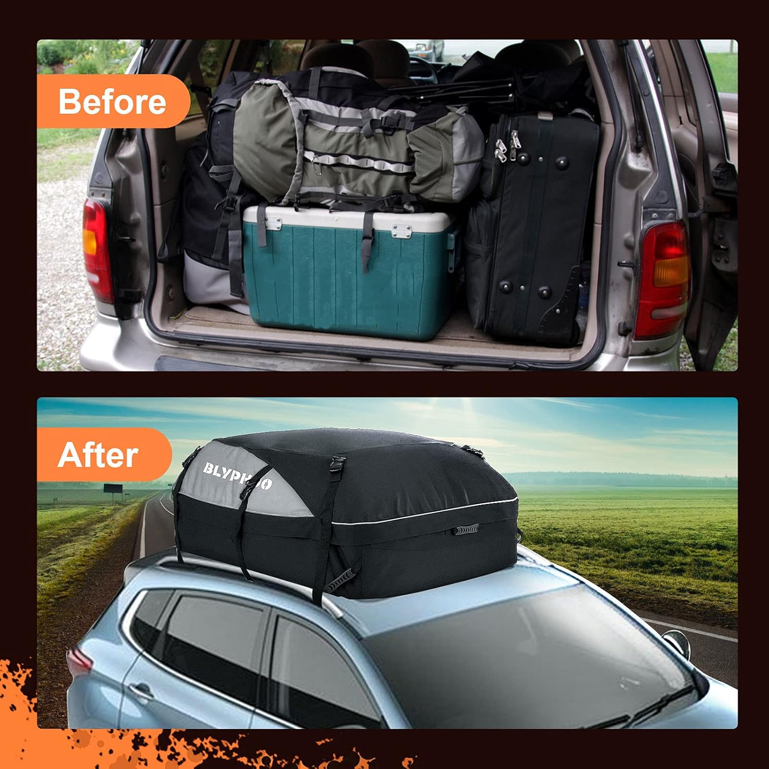 BLYPHOO 20 Cubic Feet Rooftop Cargo Carrier，Upgraded Car Roof Bag, Waterproof Rooftop Cargo Bag