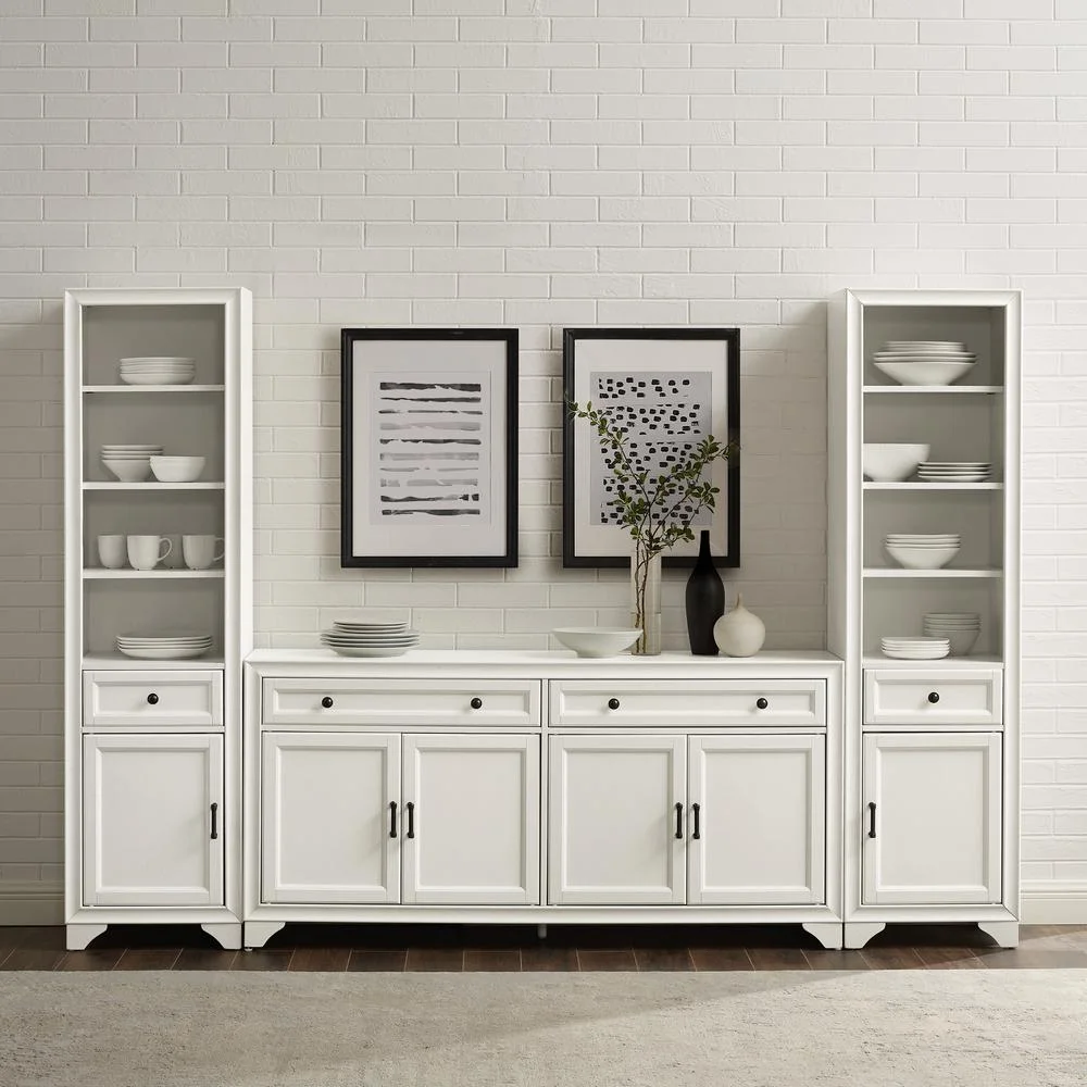Crosley Furniture Tara 3PC Entertainment Center/Sideboard and Bookcases in White