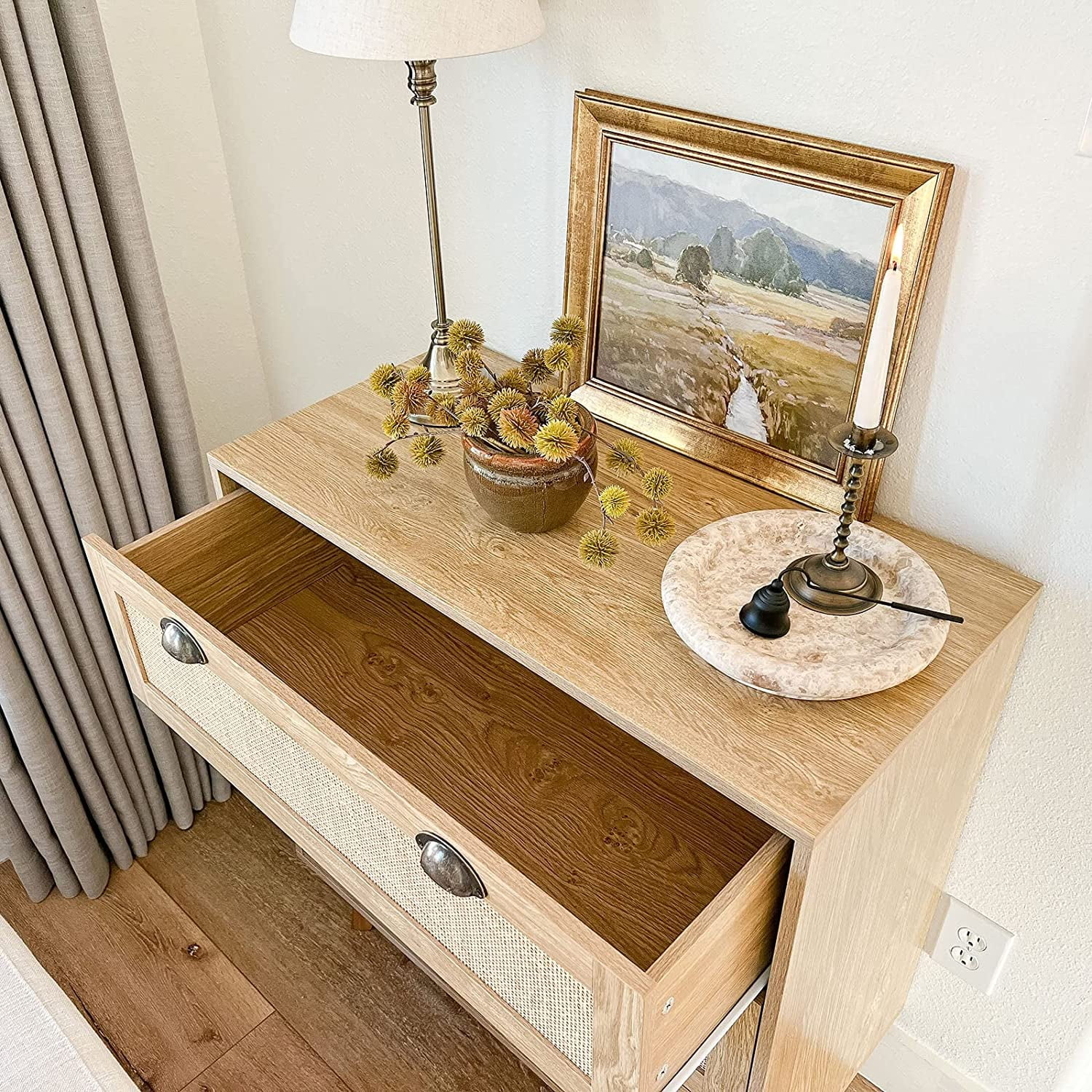 Rattan Cabinet - Chest of Drawers Small Cabinet for Living Room Bedroom Accent Storage Cabinet/Nightstand/Bedside Table, Rattan Dresser