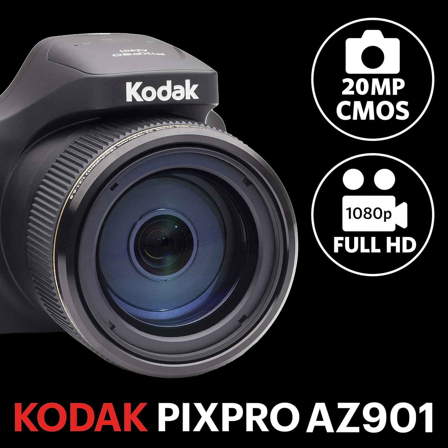 Kodak PIXPRO Astro Zoom AZ901-BK 20MP Digital Camera with 90X Optical Zoom and 3 LCD (Black)