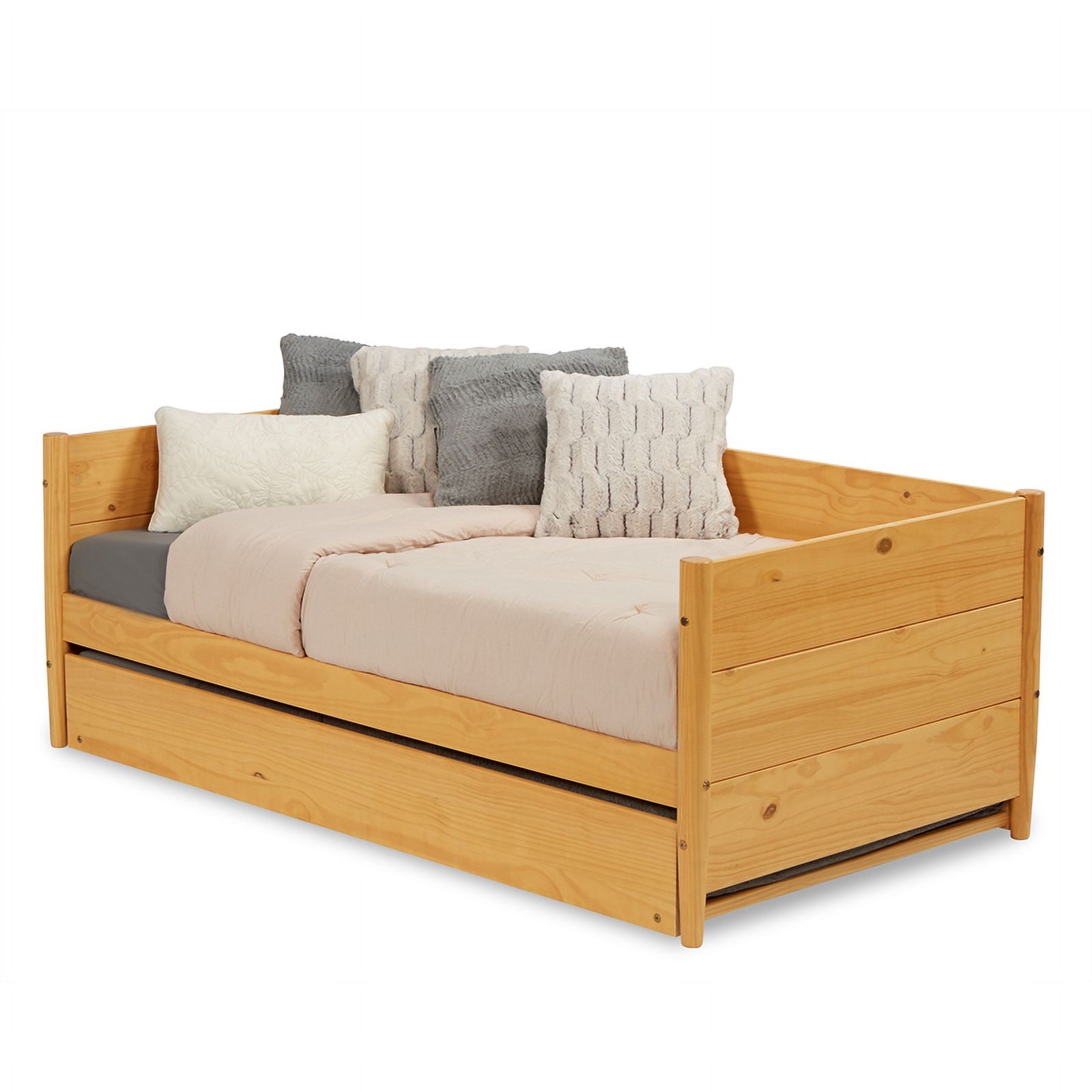 Pemberly Row Solid Wood Twin Daybed and Trundle Set in Scandinavian Oak