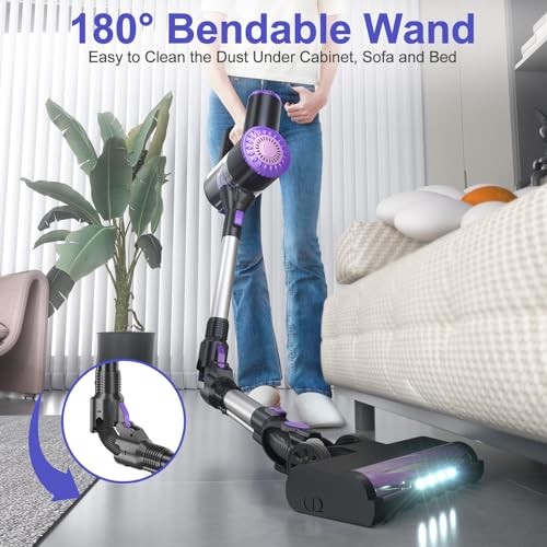 PRETTYCARELIFE Cordless Vacuum Cleaner, 6 in 1 Lightweight Stick Vacuum Self-Standing with Powerful Suction