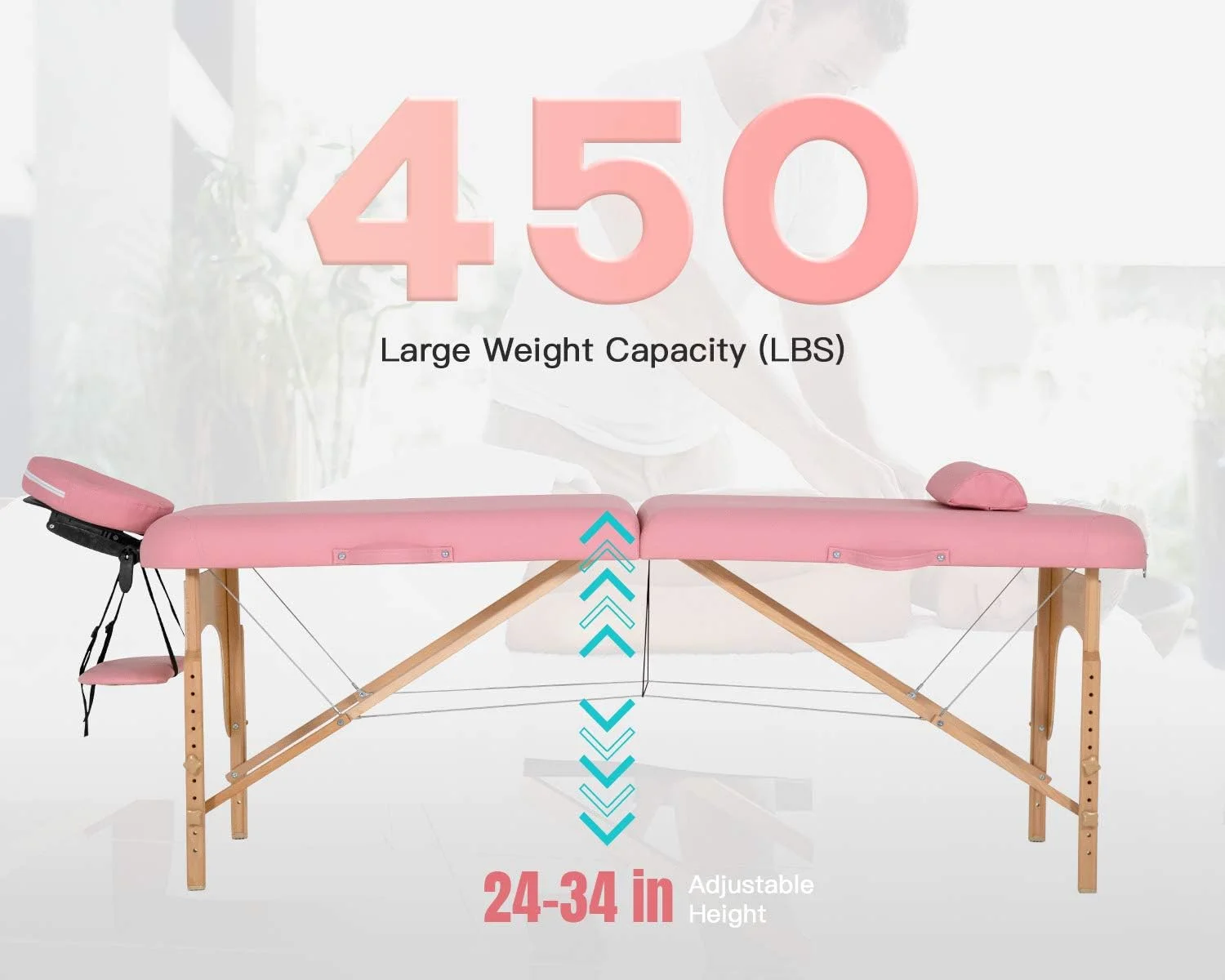 Portable Massage Table Massage Bed Spa Bed 73” L 28”W Height Adjustable Massage Table with Bolsters Carry Case 2 Fold Portable Salon Bed (Black)