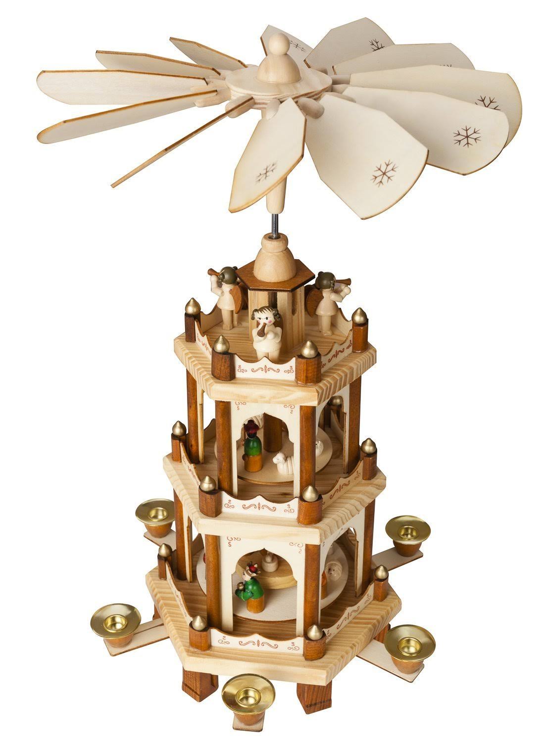 Brubaker Wooden Christmas Pyramid - 18 Inches - 3 Tier Carousel - Nativity Play