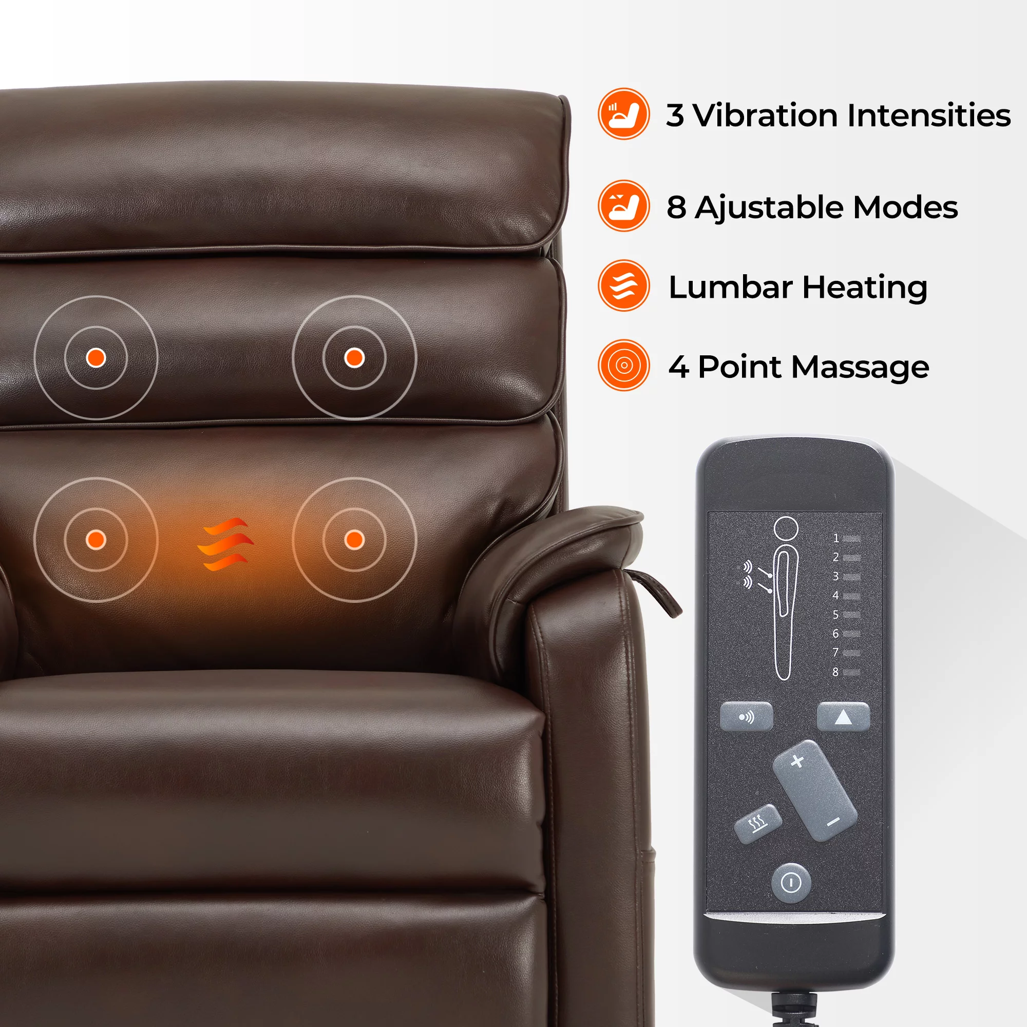 Dual Motor Lift Recliner with Massage Heating (Brown Faux Leather-9188)
