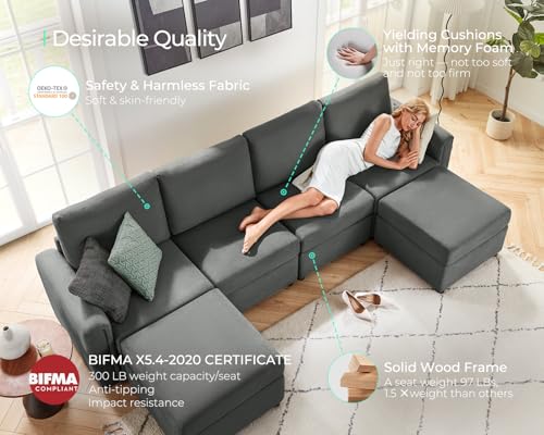 LINSY HOME Modular Sectional Sofa, Convertible U Shaped Sofa Couch with Storage, Memory Foam, Modular Sectionals with Ottomans