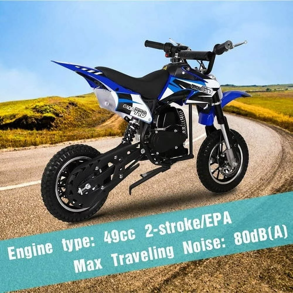 Kids Mini 50CC Gas Dirt Bike, DB1 Model 2 Stroke Ride on Bike with Off-Road Tire, Shocks, Pull Start, Oil Mixed Required, Support Up to 165lbs