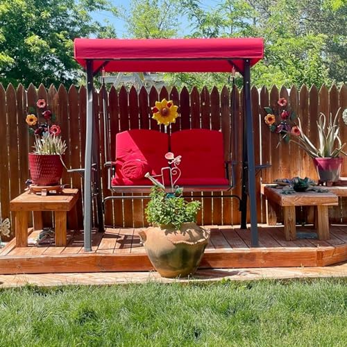 PURPLE LEAF Outdoor Patio Porch Swing with Adjustable PVC Canopy, 3-seat Swing Chair Bench with Side Cup Holder for Backyard Front Porch Lawn